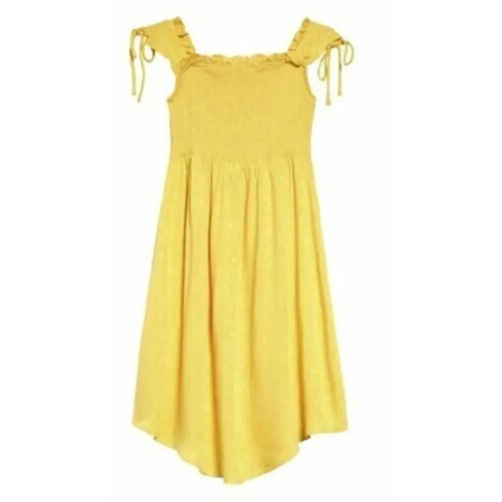 Ten Sixty Sherman Girls Smocked Tie Sleeve Dress Yellow Large MSRP‎ $38